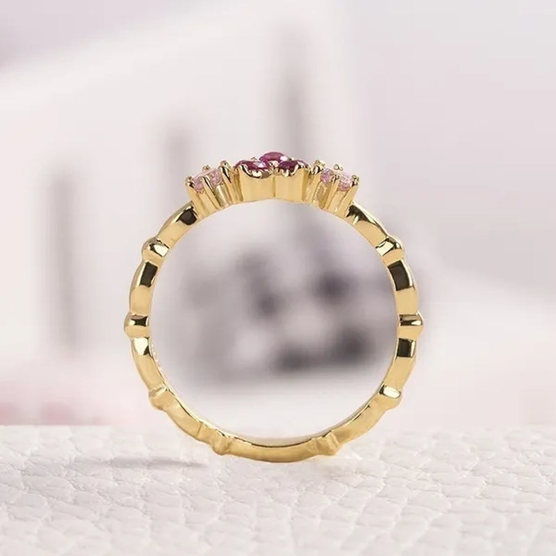 Fashion Simple 18K Yellow Gold Women Heart Ring Elegant Pink Sapphire Wedding Engagement Party Rings Women Jewelry