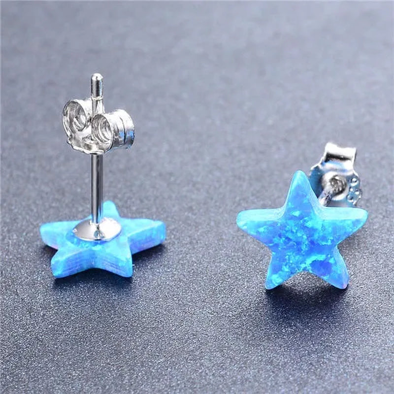 Fashion Elegant Five-Pointed Star Fire Opal Stud Earring S925 Sterling Silver Earring for Women Girl