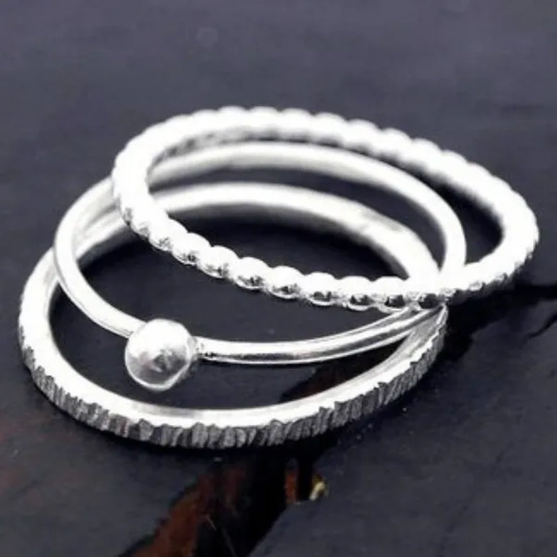 3Pcs Exquisite Female 925 Standard Sterling Silver Texture Thumb Ring Wedding Wedding Love Ring Size 5-11