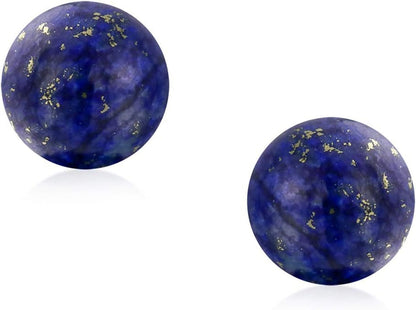 8MM Natural Gemstone round Bead Ball Stud Earrings .925 Sterling Silver for Women Teens -Variety of Birthstones