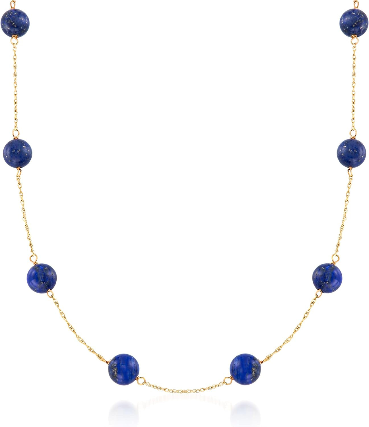 8Mm Gemstone Bead Station Necklace in 14Kt Yellow Gold