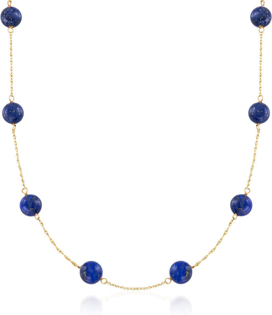 8Mm Gemstone Bead Station Necklace in 14Kt Yellow Gold