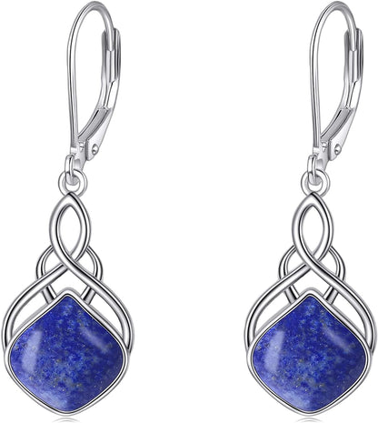 Irish Earrings for Women Girls Sterling Silver Celtic Knot Leverback Earrings Nature Stone Long Celtic Teardrop Dangles Drop Earrings Jewelry Gifts