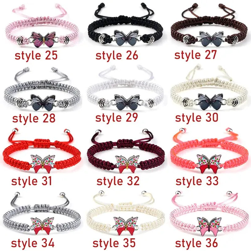 Women Black Woven Rope Bracelet Handmade Multicolor Butterfly Charm Adjustable Bracelets Fashion Friendship Jewelry Girls Gift