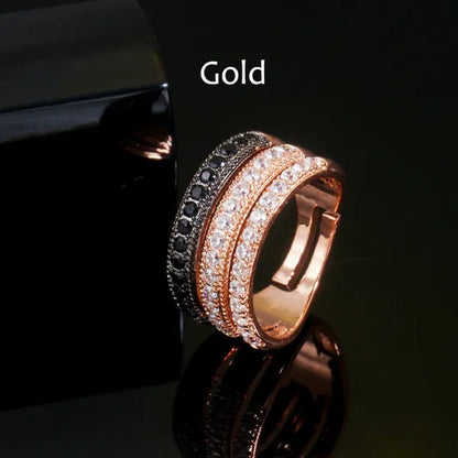 CANDICE New Arrival Trendy Cubic Zircon 3 Row Round Adjustable Open Cuff Ring for Female Cocktail Personality Finger Jewelry