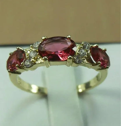 Natural 2.32CT Ruby Diamond 14K Yellow Gold Ring Size 6-11