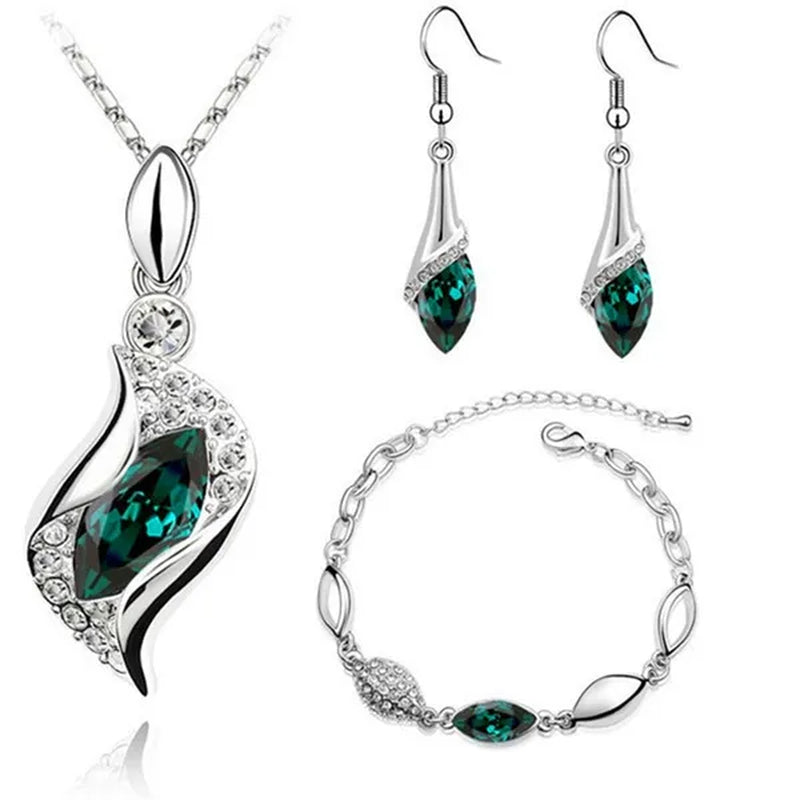 2022 Elegant Luxury Simple 18k Gold Sterling Silver Rose Gold Color Austrian Crystal Pendant Necklace Earring Bracelet 925 Sterling Silver Engagement Jewelry Set Lady Gift Birthday Gift Jewelry Set