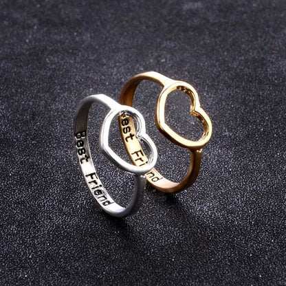 18K Gold Heart Shaped Hollow-Out Ring Silver/Rose Gold Letter Rings for Best Friend Sz 6-10