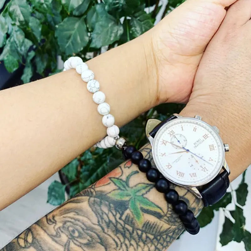 Black Frosted White Turquoise Couple Bracelet Magnet Attraction Beaded Bracelet Set A Pair of Bracelets Fashion Beaded Men's and Women's Bracelets
