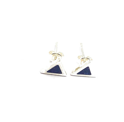 Triangle Lapis Lazuli Mosaic Micro Mosaic Sterling Silver Stud Earrings, Semi Precious Gemstone by Hstudio