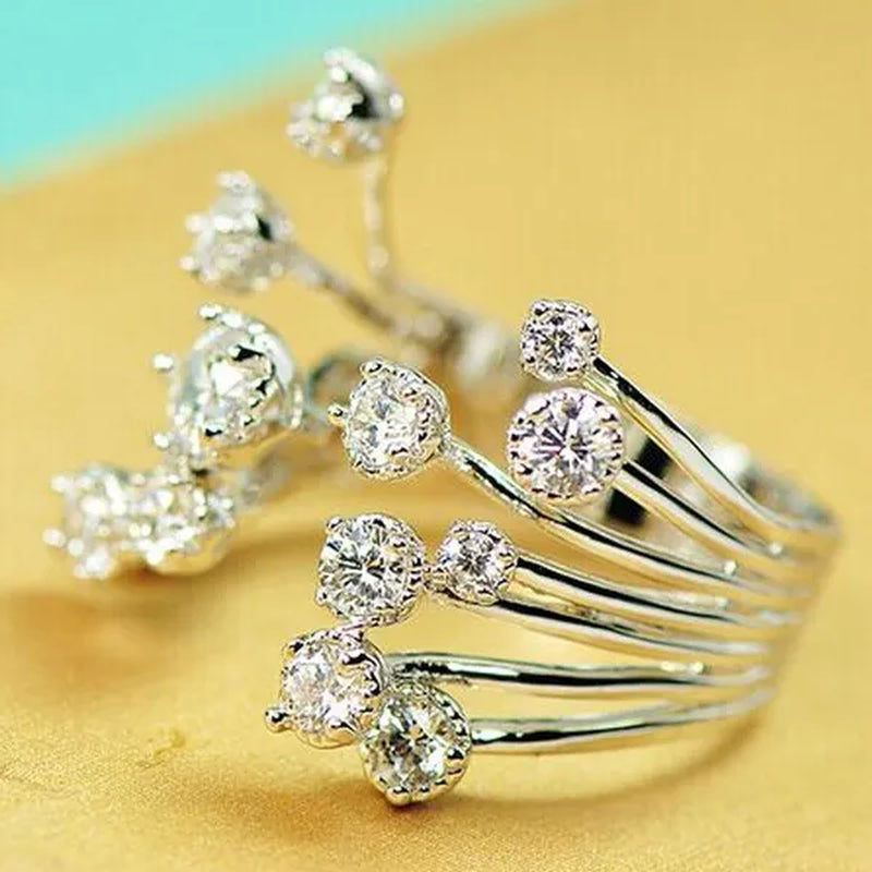 Luxurious Silver Natural Gemstones White Sapphire Wedding Birthstone Bride Flower Engagement Ellipse Princess Open Ring Jewelry Size 6 7 8 9 10