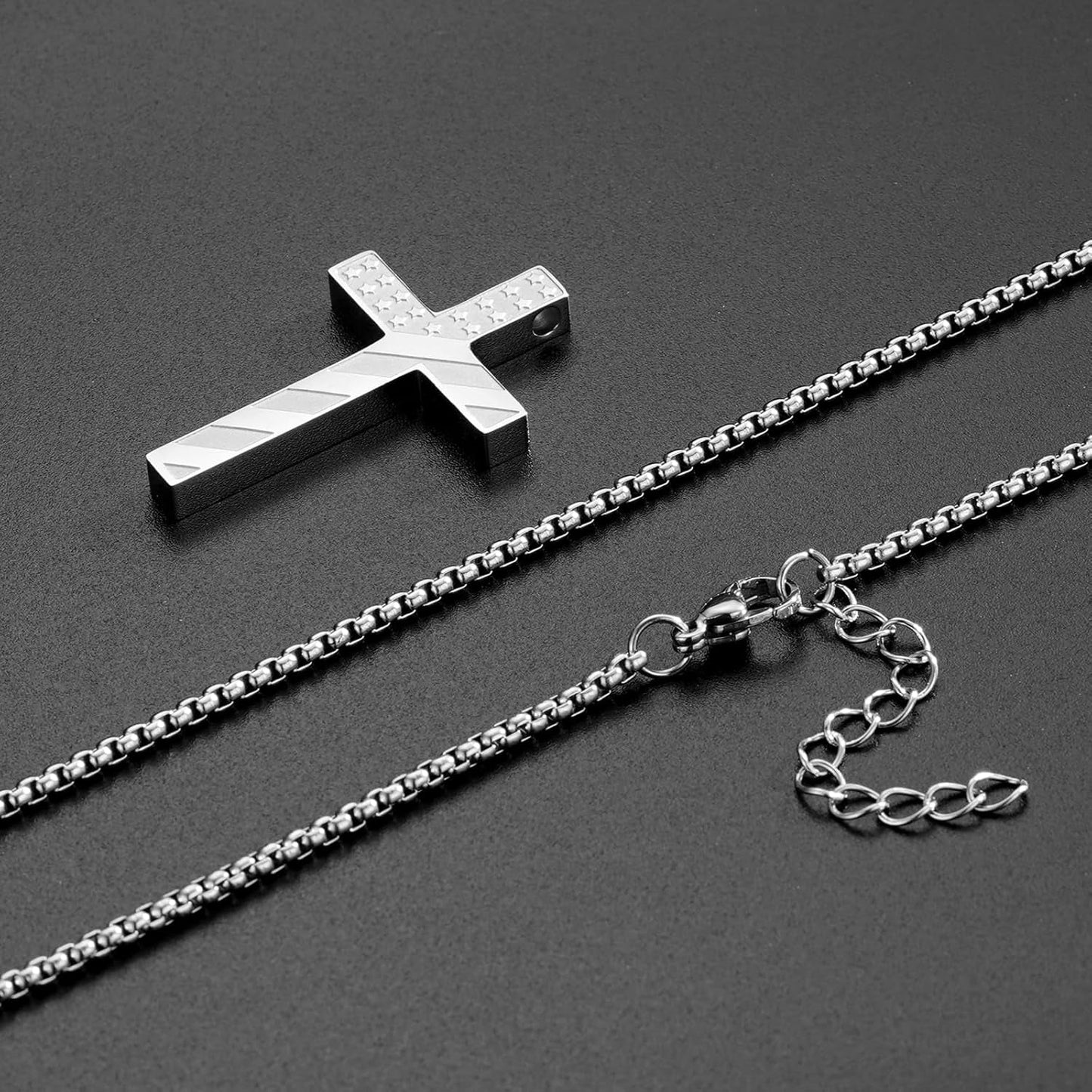 Valentines Day Gifts for Him Cross Necklace for Men Boys, 316L Stainless Steel Chain Pendant Bible Verse Religious Christian Christmas Jewelry Gifts 22+2 Inches