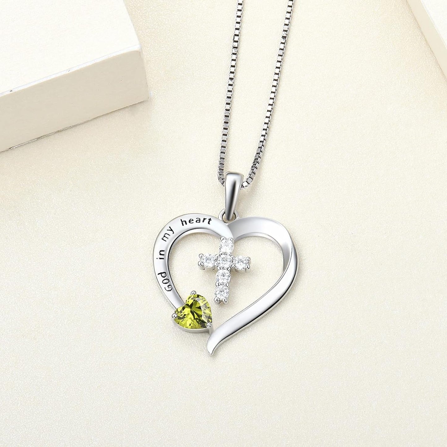 Women'S Heart Cross Necklace Sterling Silver God in My Heart'' Pendant Dangle Cross Crucifix Jewelry