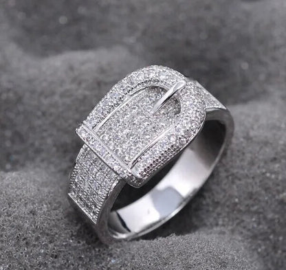 Noble  Silver White Sapphire Birthstone Gemstones Engagement Wedding Belt Ring Size 6 7 8 9 10
