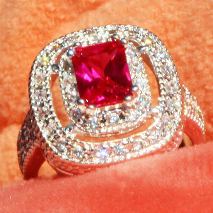 Princess  Silver Natural Ruby Gemstones Birthstone Bride Wedding Engagement Strange Ring Size 6 7 8 9 10
