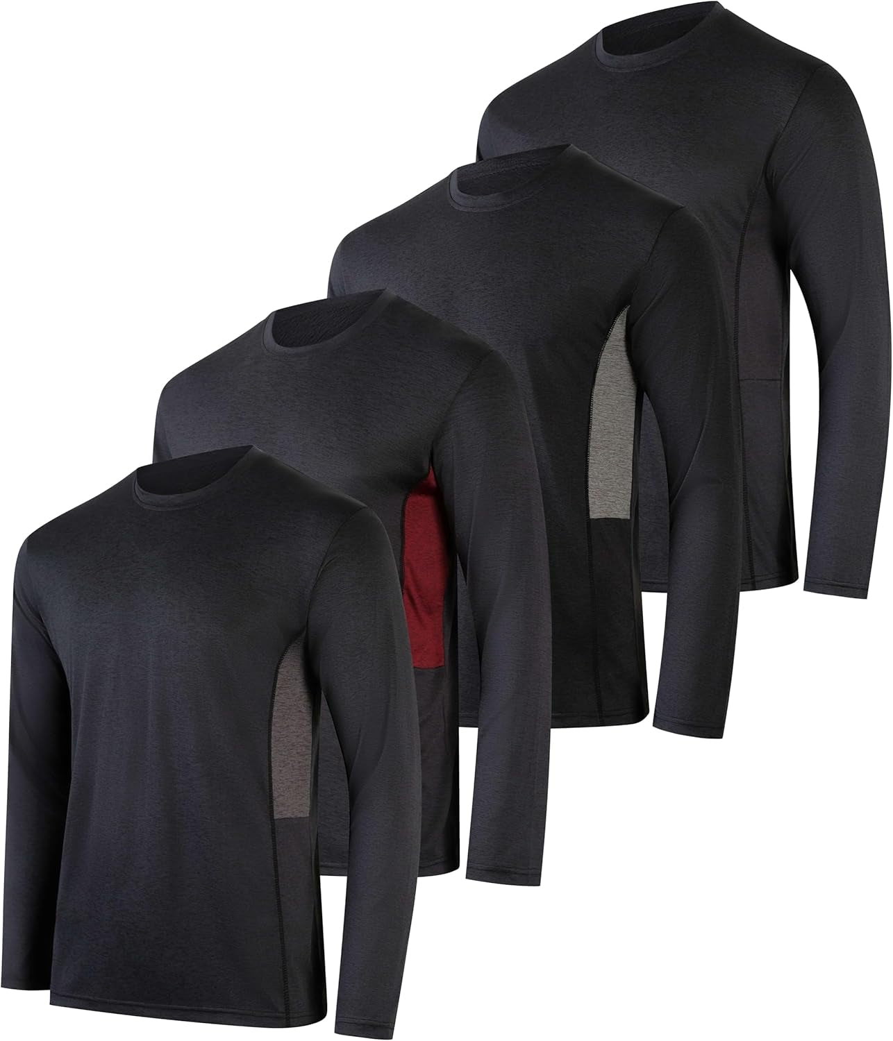 4 Pack: Men'S Dry-Fit UV Moisture Wicking UPF 50+ SPF Sun Protective Fishing Hiking Active Long Sleeve Shirt