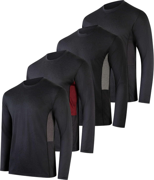 4 Pack: Men'S Dry-Fit UV Moisture Wicking UPF 50+ SPF Sun Protective Fishing Hiking Active Long Sleeve Shirt