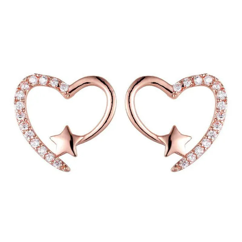 Gold  Love Heart Star White Sapphire Diamond Stud Earrings for Women Wedding Engagement Bride Jewelry Gift