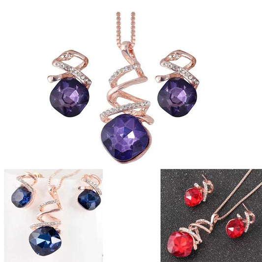 Amethyst Ruby Sapphire Gemstone Natural Luxury Jewelry Set Diamond Necklace Earrings Wedding Bridal Princess Engagement Fashion Women