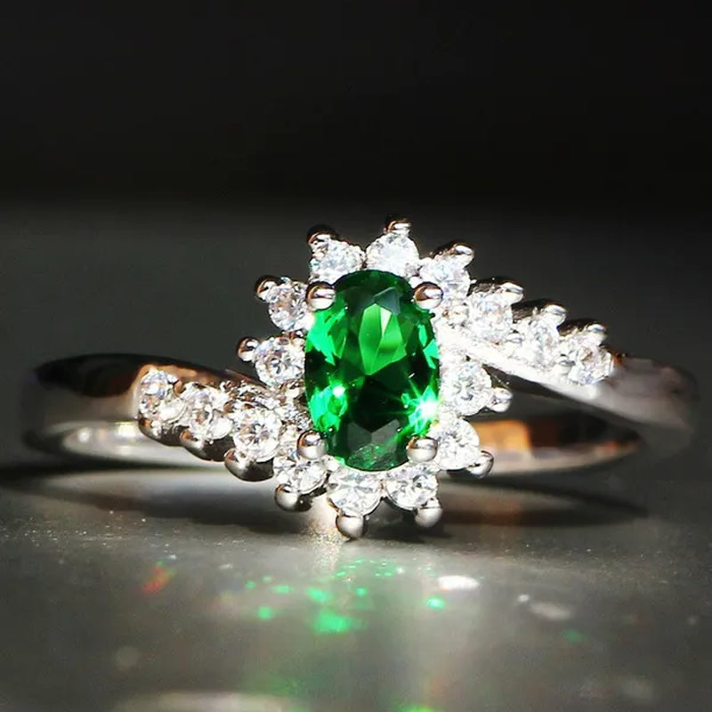 Exquisite Silver Natural Sapphire Gemstones Opal Birthstone Bride Princess Wedding Engagement Strange Ring Size 6 7 8 9 10