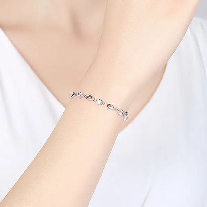 Hot 925 Sterling Silver Zircon Love Heart Shaped Bracelets Crystals for Women Valentines Gift Wedding Party Cute Jewelry
