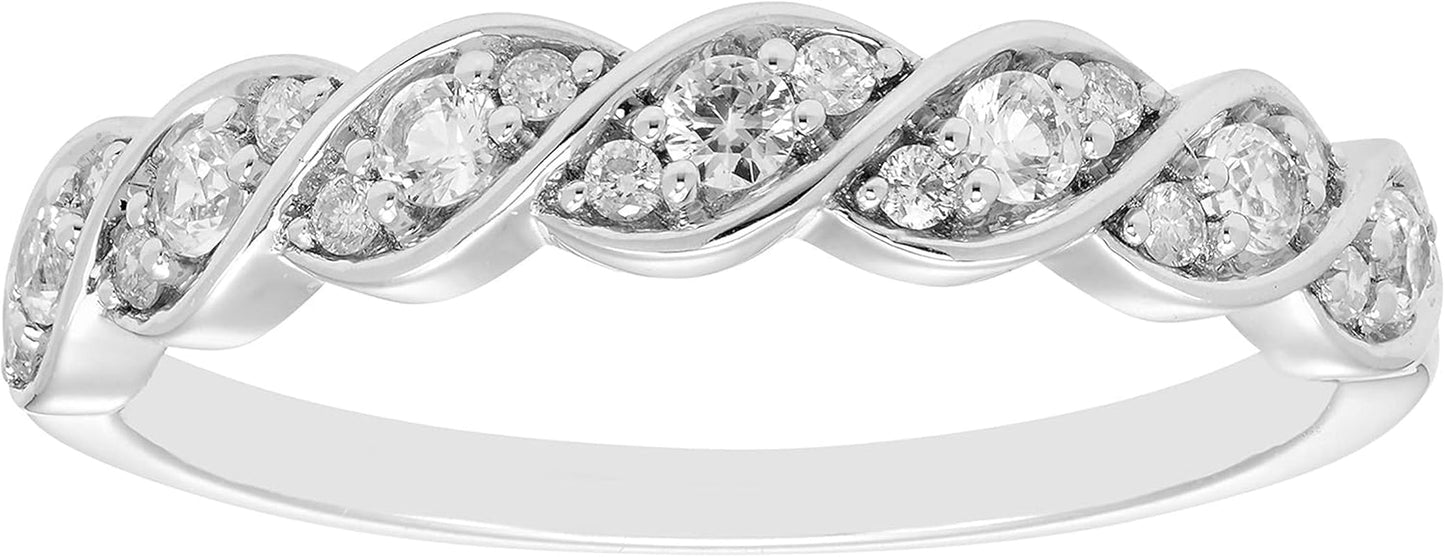 Rhodium Plated 925 Sterling Silver Diamond and Gemstone Twist Stacking Anniversary Ring