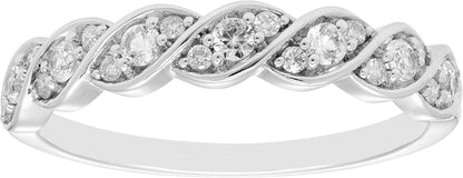 Rhodium Plated 925 Sterling Silver Diamond and Gemstone Twist Stacking Anniversary Ring
