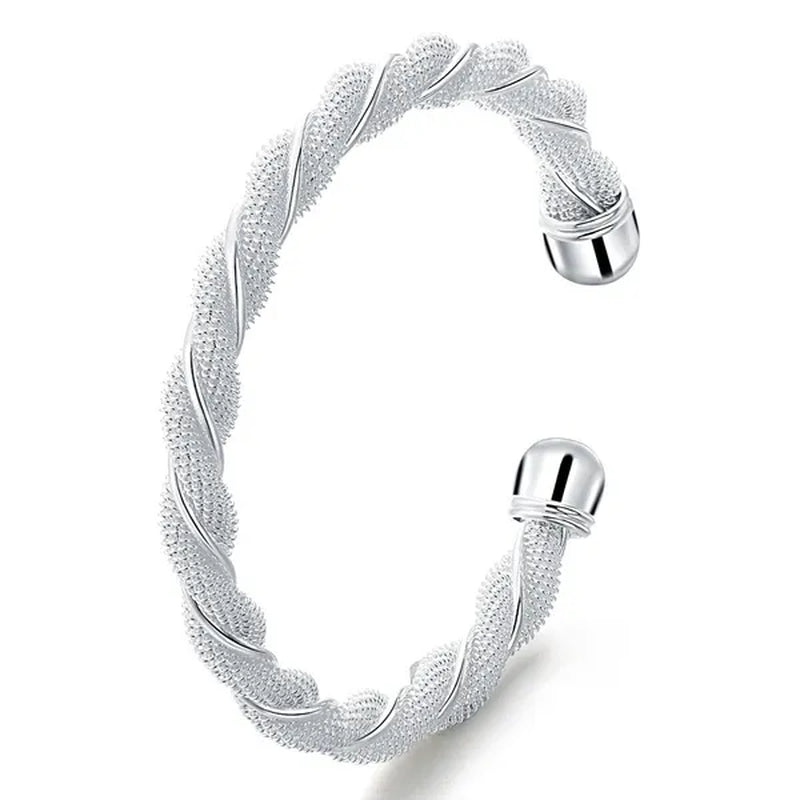 HOT! Fashion Jewelry Exquisite 925 Sterling Silver Twist Net Cuff Bangle Fashion Bracelet , Women's Bangle