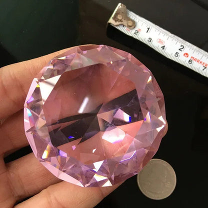 60mm Pink Crystal Yellow Diamond Ruby Glass Faceted Paperweight Display Jewelry