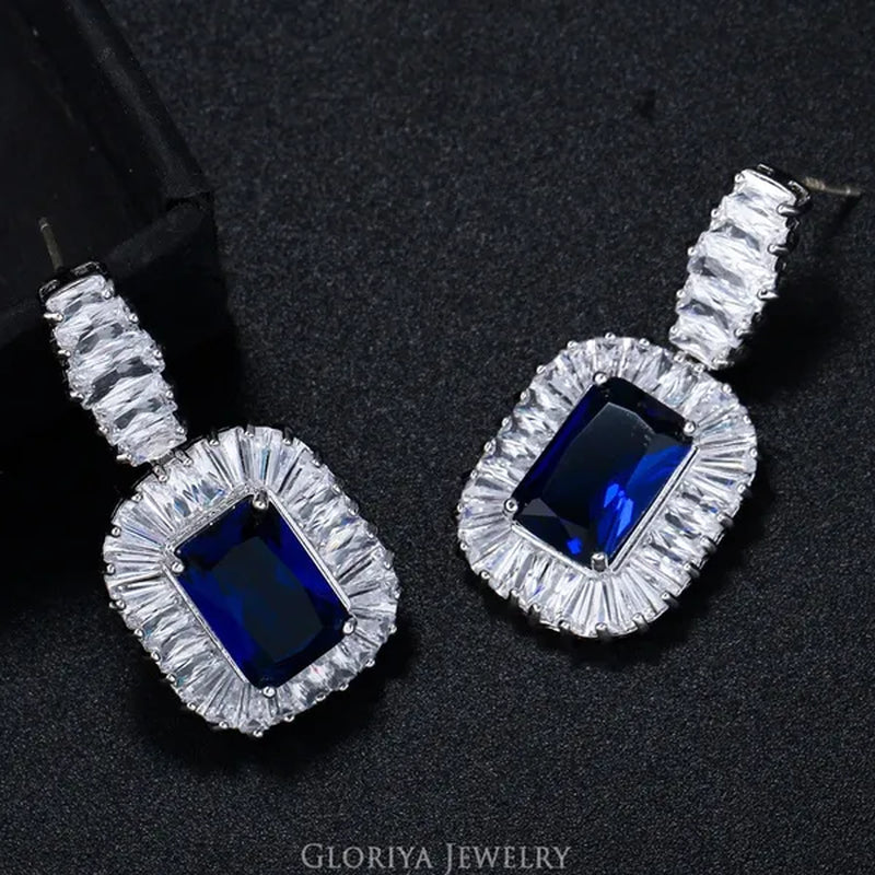 Gloriya Noble Delicate Princess Cut AAA Cubic Zirconia Jewelry Wedding Bridal Silver Plated Drop Earring for Girl Women Party Gift
