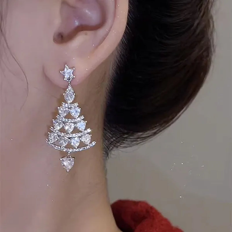 Women Fashion Christmas Tree Silver Needle Light Luxury High-End Long Tassel Earrings 2022 Winter New Earring