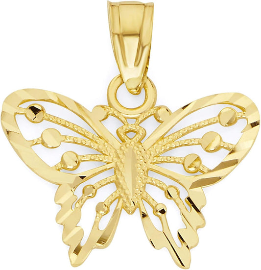 10K Solid Real Gold Butterfly Pendant Small Animal Charm Casual Everyday Wear Jewelry Charm
