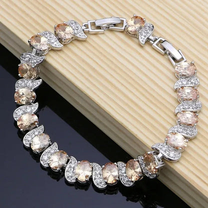 Flower 925 Sterling Silver Jewelry Sets Champagne Topaz Wedding Women Earrings/Pendant/Necklace/Ring/Bracelets