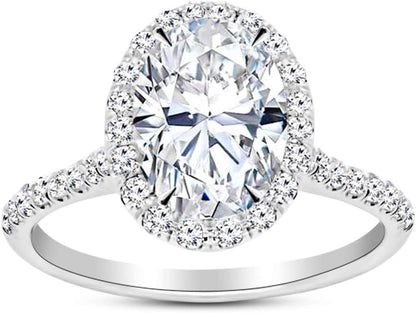 1.25 Ctw Oval Cut Halo 14K White Gold Natural Diamond Engagement Ring (H-I Color I1-I2 Clarity 1 Ct Center)