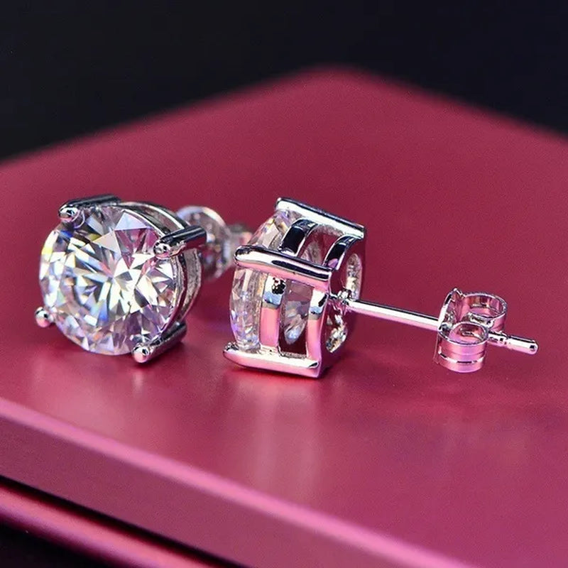 Princess 925 Silver Six Claw Ring Dainty Jewelry Round White AAA CZ Diamond Earrings Ear Studs Wedding Gifts