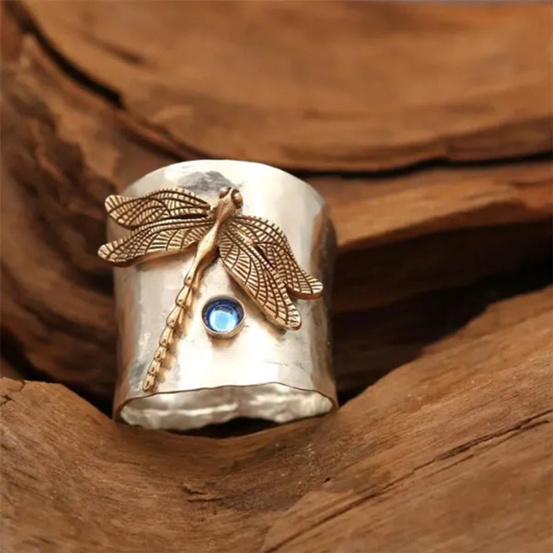 Unique Steam Punk Jewelry with a Victorian Style Twist Ring Dragonfly Ring September Birthstone Sapphire Anniversary Gift (Size:5-12)