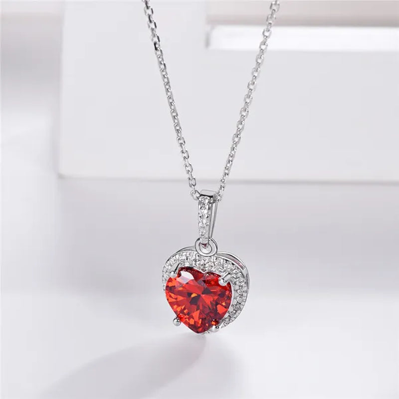 Women'S Birthstone Necklace Ruby/Sapphire/ Amethyst Jewelry 925 Sterling Silver Chain Love Heart Pendant Crystal 12 Month Birth Stones Pendant for Women Girls, 誕生石,Pierre De Naissance,Valentines Gift