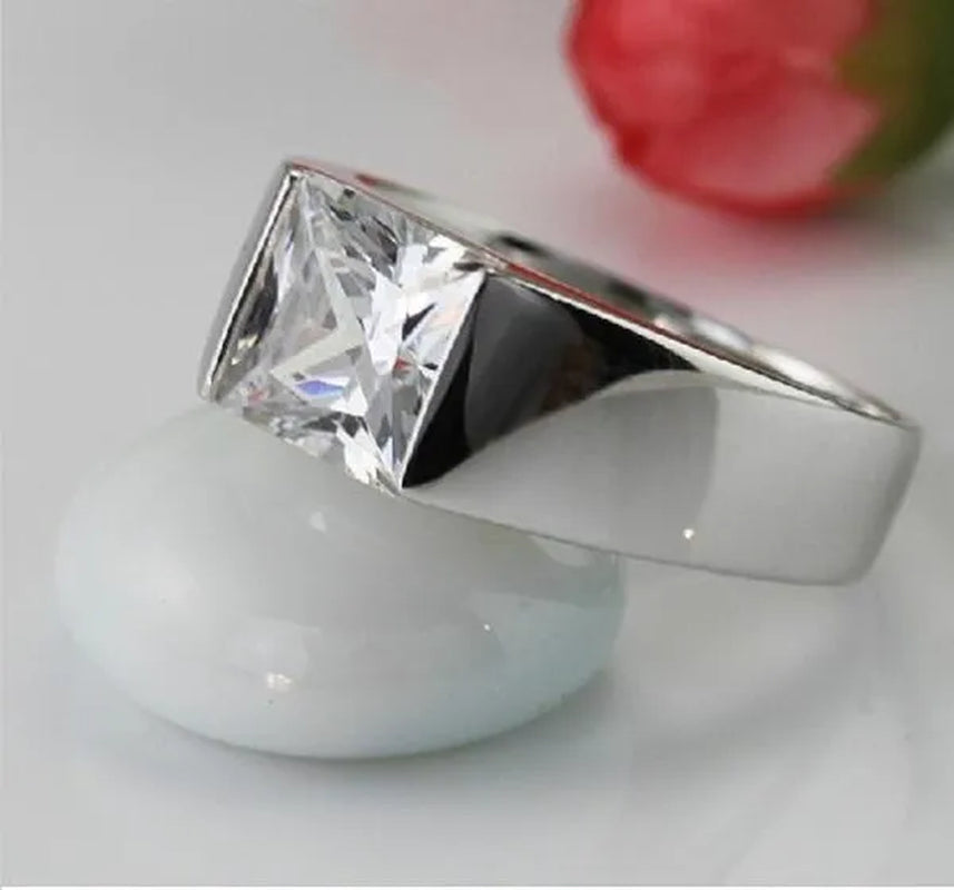Men's Eternity 925 Silver Square Diamond Simulated CZ Stone Solitaire Ring