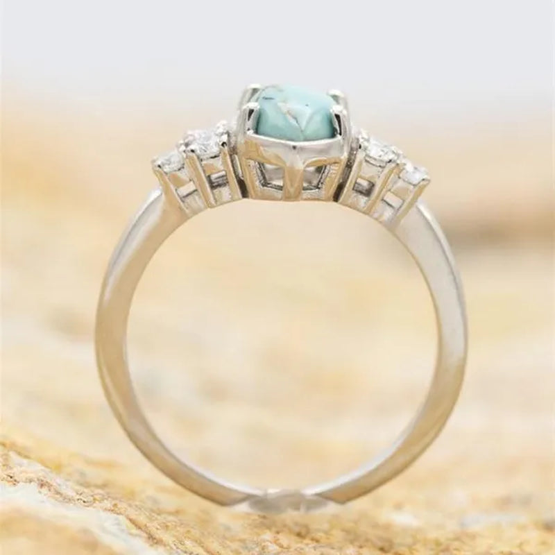 3Pcs/set Exquisite and Elegant Inlaid Zircon and Turquoise Women's Ring, Fashionable Bride Engagement Wedding Ring Set Promise Ring, Valentine's Day, Birthday Gift for Her, Jewelry Accessories