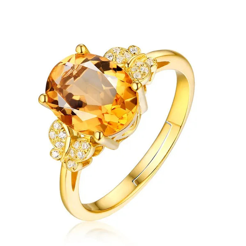 Romantic 18k Golden Plated Copper Setting Heart Shape Citrine  Jewelry Set Love Shape Pendant Necklace Heart Micro Inlaid Cubic Zirconia Stud Earrings Butterfly Open-End Ring Flower Bracelets for Women Gifts