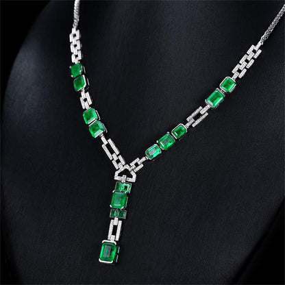 Luxury Simulation Emerald Necklace Pink Diamond Necklace Pigeon Ruby Square Diamond Necklace Purple Zircon Necklace