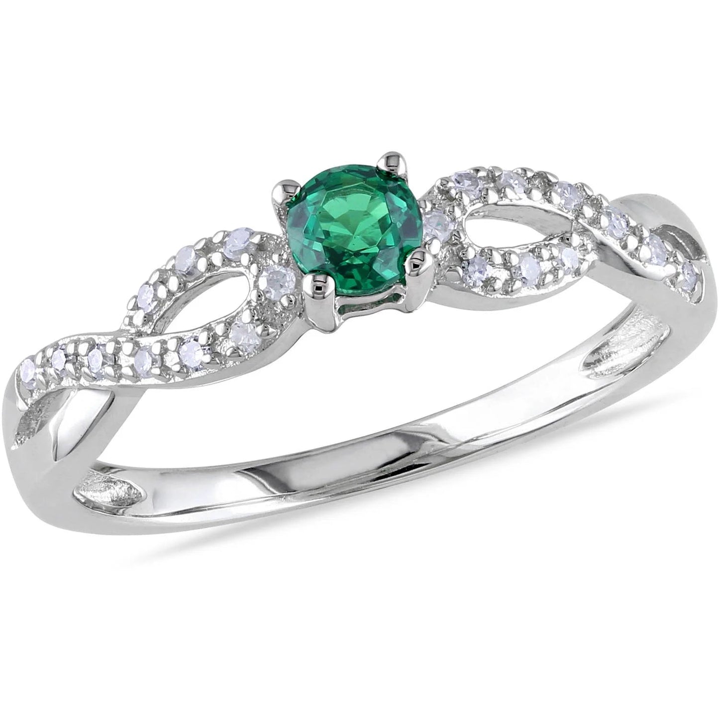 Women'S 1/10 CT Created Emerald 1/10 CT T.W. Diamond Sterling Silver Infinity Symbol Ring