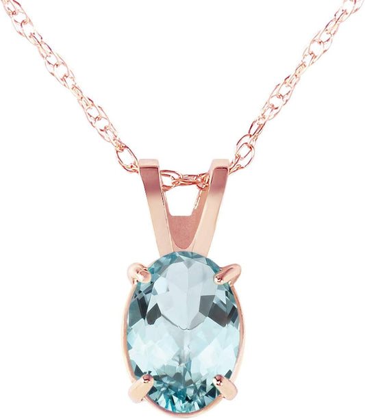 14K Yellow, White, Rose Gold Necklace with Oval-Shaped Aquamarine