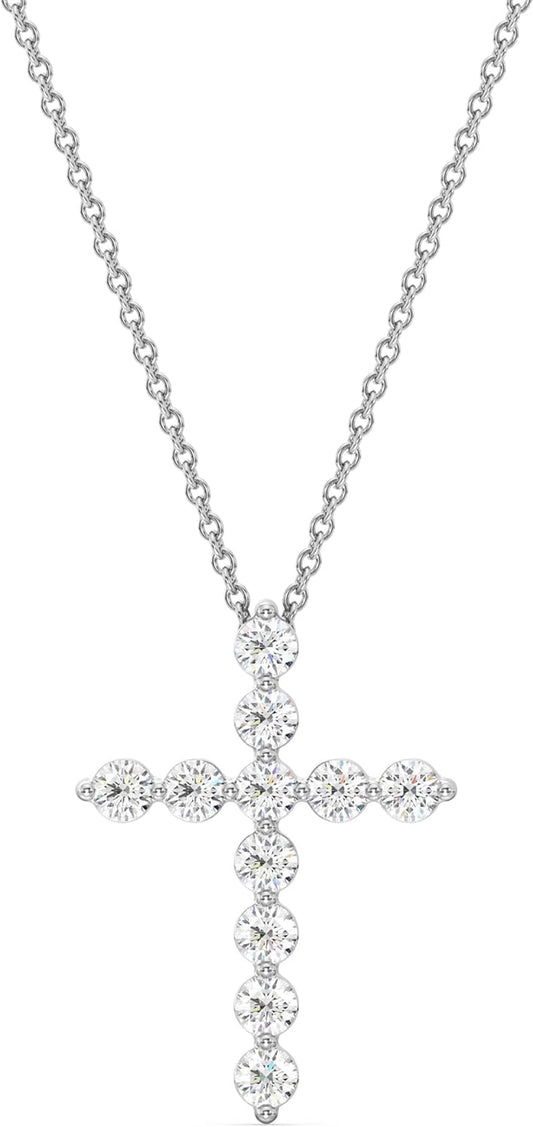 1 Ct. T.W. Lab Grown Diamond (SI1 Clarity, F Color) and Sterling Silver & 14KT Gold Plated Silver Cross Pendant with an 18 Inch Spring Ring Clasp Cable Chain