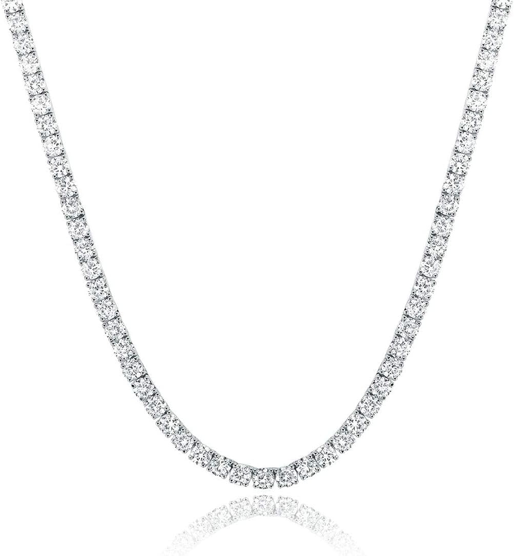 Tennis Necklace 18K White Gold Plated | 5.0-6.0Mm round Cubic Zirconia Cut Faux Diamond Tennis Chain for Women and Men 14-24 Inches