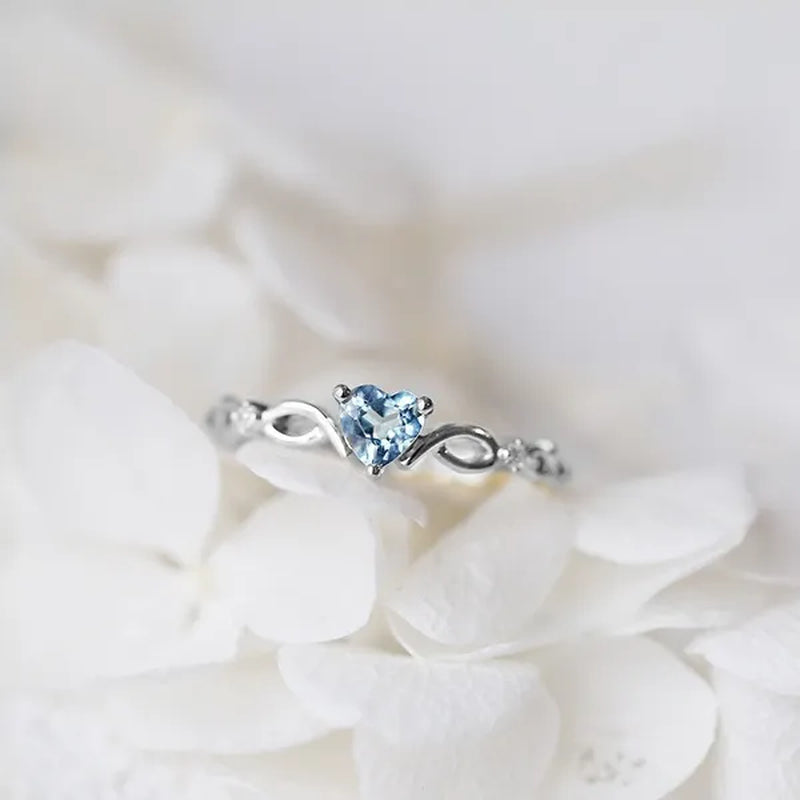 Women Dainty 18K Gold Plated Iceblue Heart Shaped Sapphire Diamond Gemstone Ring