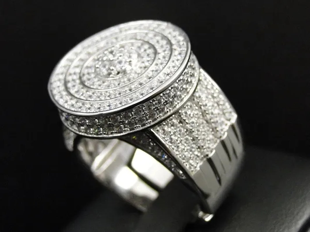 Mens White Sapphire 925 Silver Plated Eternity Pinky Ring Size 6-10