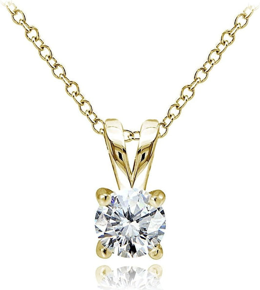Yellow Gold Flashed Sterling Silver Genuine, Created and Simulated 5Mm round Solitaire Necklace