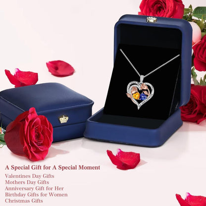 Birthstone Necklace for Women - 925 Sterling Silver Rose Heart Birthstone Necklace Birthday Gifts for Women Anniversary Jewelry Gifts for Her Wife Mom Daughter