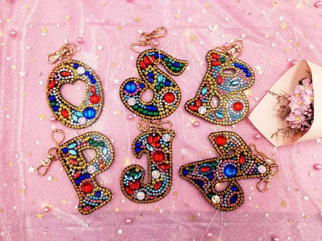 5D Creative Crystal Diamond Painting DIY 26 Letter One-Piece Keychain Pendant/1Pc